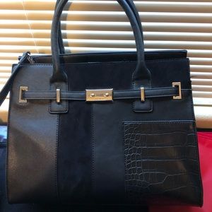 Black suede and gator pattern purse